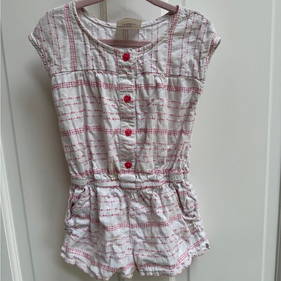 OshKosh B'gosh 3T Girls Pink and White Striped Romper - Picture 1 of 6